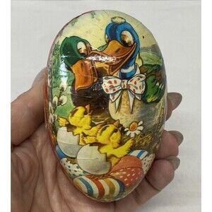 Vintage West Germany Paper Mache Duck & Chicks Easter Egg